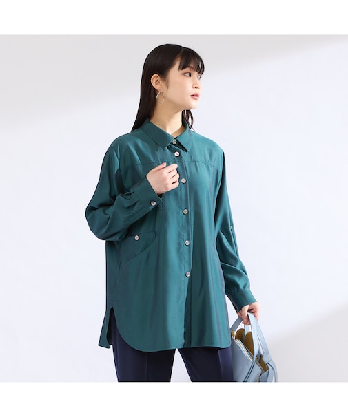 【M~4L・セットアップ対応】ウォッシャブルキュプラツイルブラウス