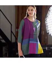 【M～４L】ウォッシャブルマルチカラーボーダーTシャツ