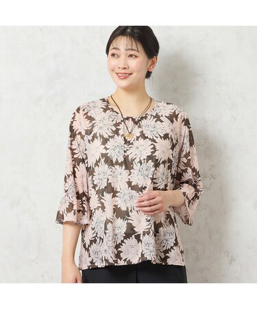 【洗える・日本製】花柄チュールブラウス
