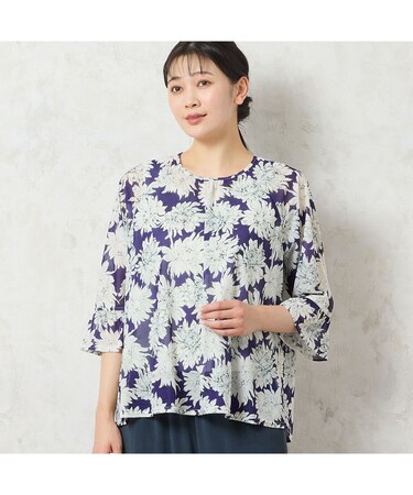 【洗える・日本製】花柄チュールブラウス