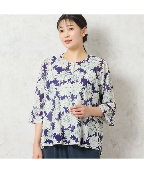 【洗える・日本製】花柄チュールブラウス