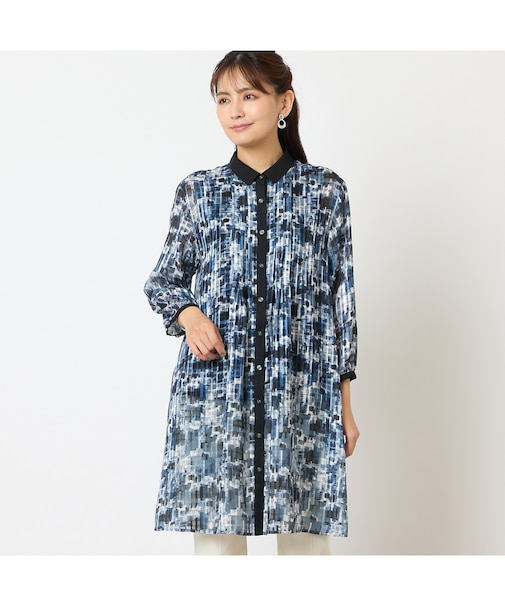 【洗える】シアーチェックロングシャツ