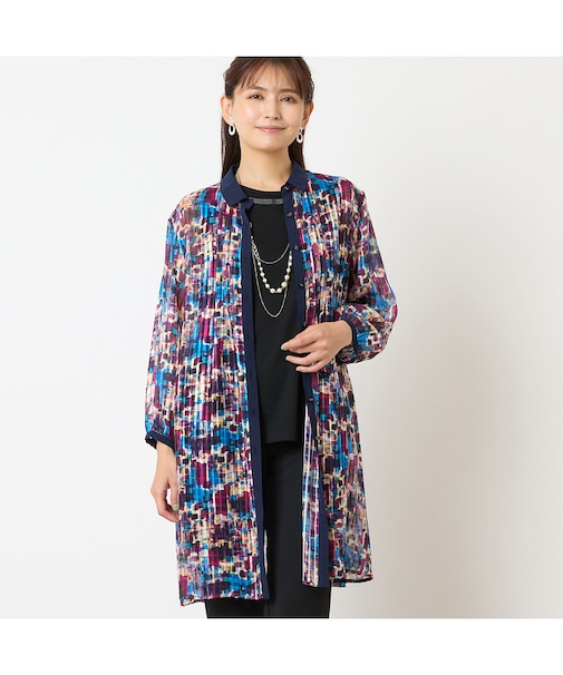 【洗える】シアーチェックロングシャツ