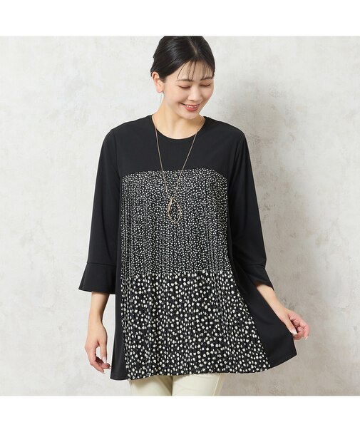 【洗える・3L/4Lサイズあり】ドットプリーツチュニック
