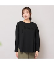 【手洗いOK】ベロアテープロゴ刺繍カットソー