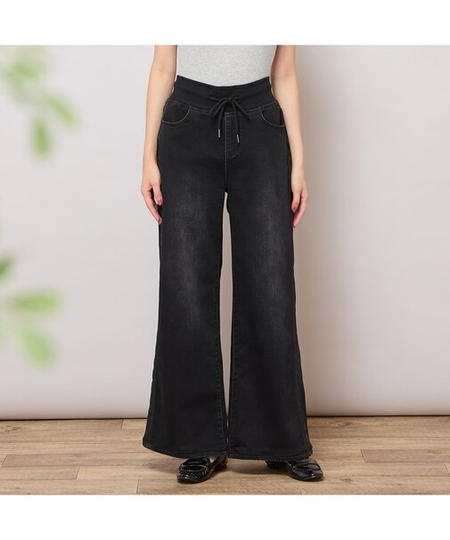 【手洗いOK・インディニット】サイドラインワイドデニム