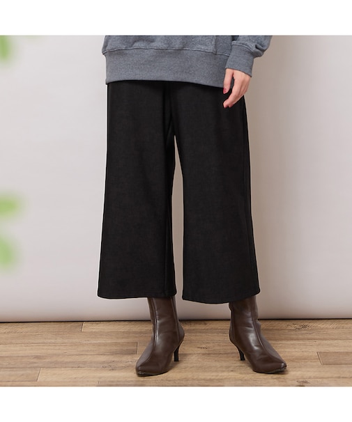 【手洗いOK】デニムプリント・裏起毛ワイドパンツ