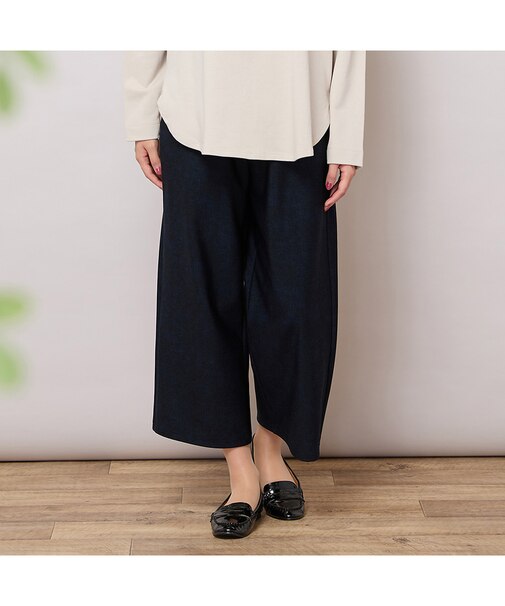 【手洗いOK】デニムプリント・裏起毛ワイドパンツ