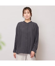 【手洗いOK・接触冷感】キュプラツイルスタンドカラーブラウス