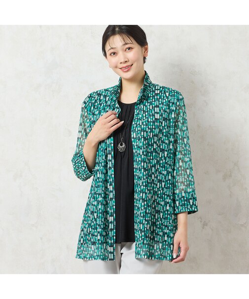 【洗える・アンサンブル可能】幾何柄チュールシャツ