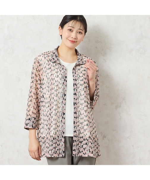 【洗える・アンサンブル可能】幾何柄チュールシャツ