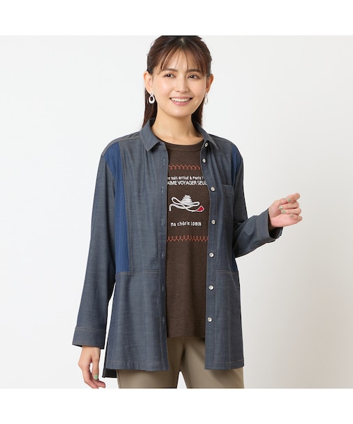 【洗える】サイドリブデニムシャツ