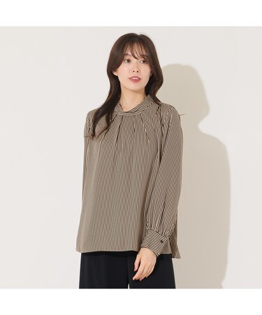 【手洗いOK】2WAY・ストライプタイブラウス