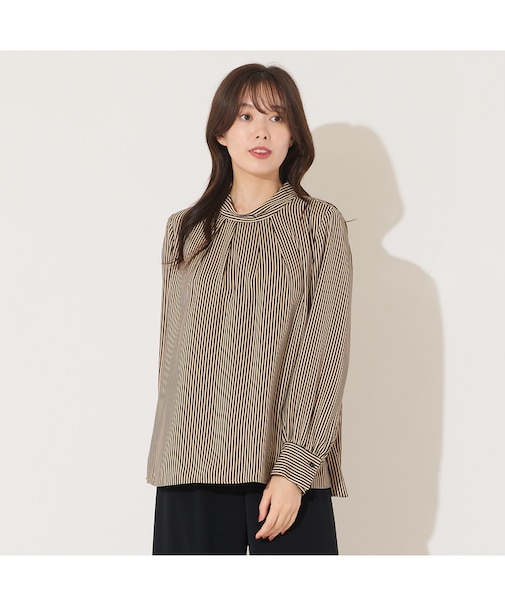 【手洗いOK】2WAY・ストライプタイブラウス