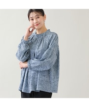 【洗える】ドット柄ギャザーブラウス