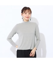 【洗える】吸湿発熱　細ボーダーハイネックTシャツ