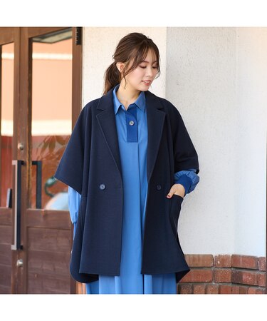 【吸湿発熱】テーラードカラー・ポンチョジャケット