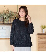 【手洗いOK】チュールジャカード・ラウンドネックギャザーブラウス