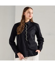 【L～3L】フランス製ビジュースタッズ付きブラウス