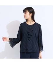 【M～４L】カットジャカードフリル衿ブラウス