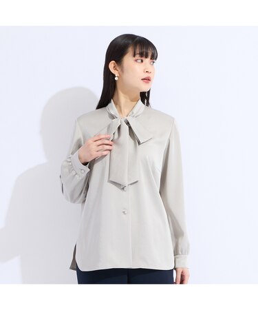 【M～４L】ヴィンデージ調サテンボウタイブラウス