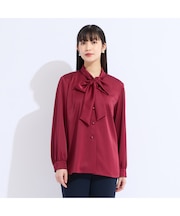 【M~4L】ヴィンデージ調サテンボウタイブラウス