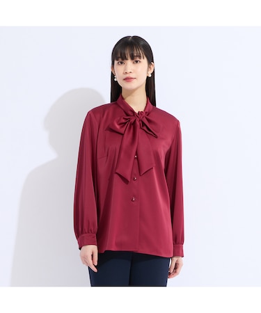 【M~4L】ヴィンデージ調サテンボウタイブラウス