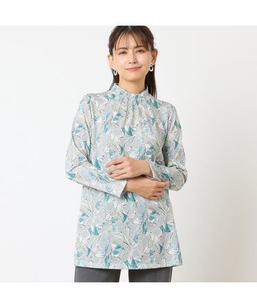 【洗える・日本製】襟ピンタック 花柄チュニック