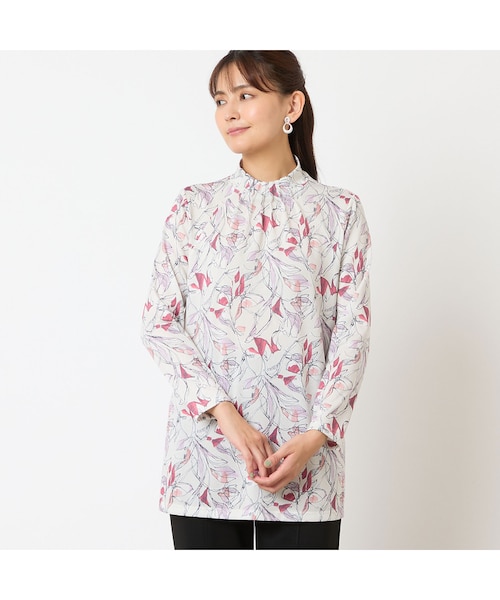 宗像ムージュ　ピンタック　オレンジ色チュニック UVカットやわらか刺しゅうチュニック - ファッション通販なら