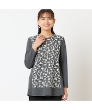 【洗える・アンサンブル可能・日本製】花柄オパール加工カットソー