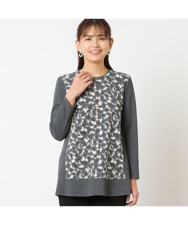 【洗える・アンサンブル可能・日本製】花柄オパール加工カットソー