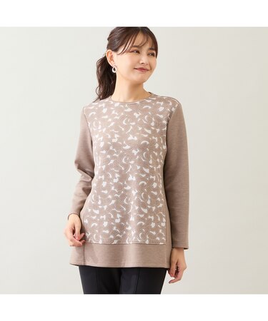 【洗える・アンサンブル可能・日本製】花柄オパール加工カットソー