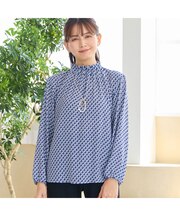 【洗える・セットアップ可能】幾何柄ギャザーブラウス