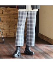 【手洗いOK】真空プリーツ・ワイドストレートパンツ(チェック)