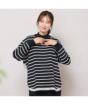 ハイネックボーダー柄ニットトップ