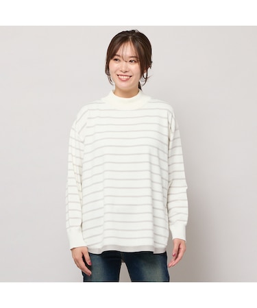 ハイネックボーダー柄ニットトップ