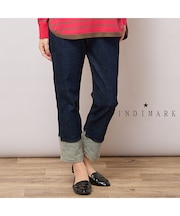 【手洗いOK・INDIMARKコラボ】デニムストレート・裾切り替えパンツ