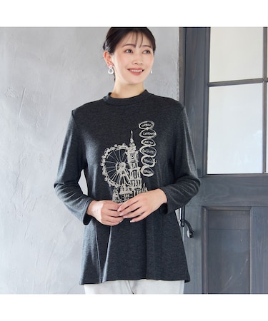 【洗える・日本製・3L/4Lサイズあり】時計塔柄カットソー