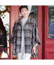 【WEB限定カラーあり】スライバーチェック　ケープジャケット