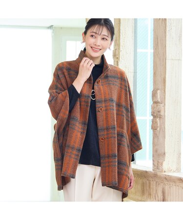 【WEB限定カラーあり】スライバーチェック　ケープジャケット