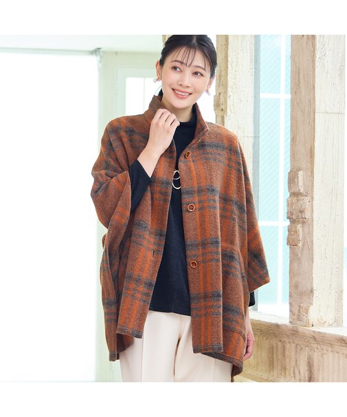【WEB限定カラーあり】スライバーチェック　ケープジャケット