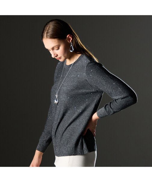 【L～4L/アンサンブル対応】スパンコールプルオーバーニット