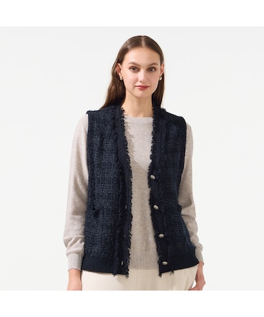 【L~4L】ツイードニットベスト