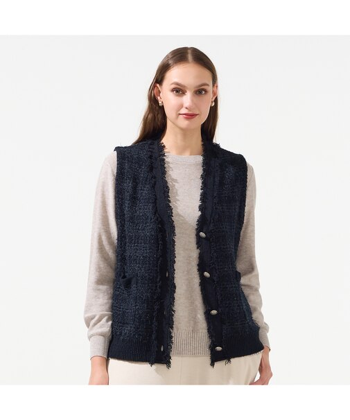 【L~4L】ツイードニットベスト