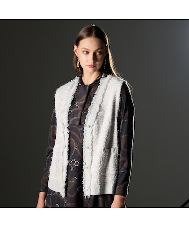 【L~4L】ツイードニットベスト