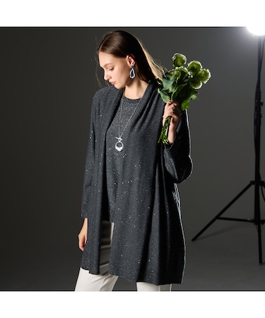 【L~4L/アンサンブル対応】スパンコール着流しカーディガン