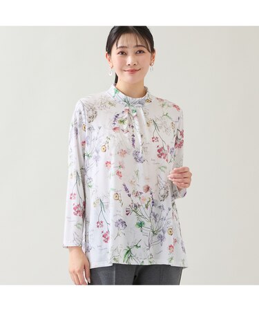 【洗える・日本製・3L/4Lサイズあり】ボタニカル柄カットソー