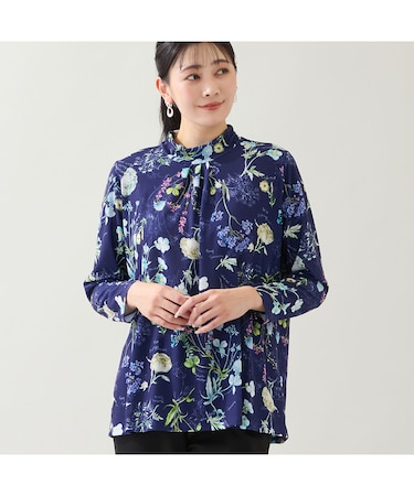 【洗える・日本製・3L/4Lサイズあり】ボタニカル柄カットソー