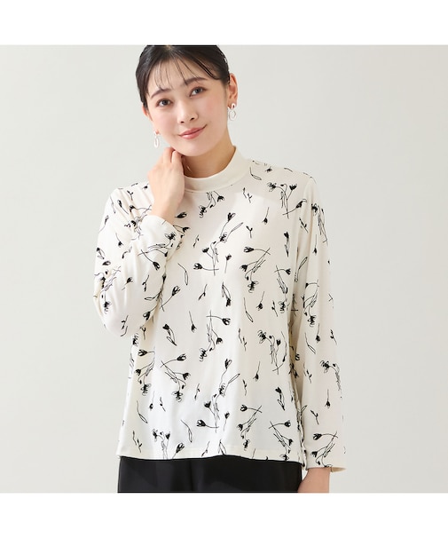 【日本製・3L/4Lサイズあり】花柄フロッキーカットソー