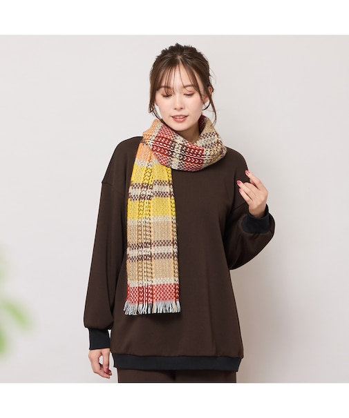 【手洗いOK】マルチチェック・フリンジマフラー